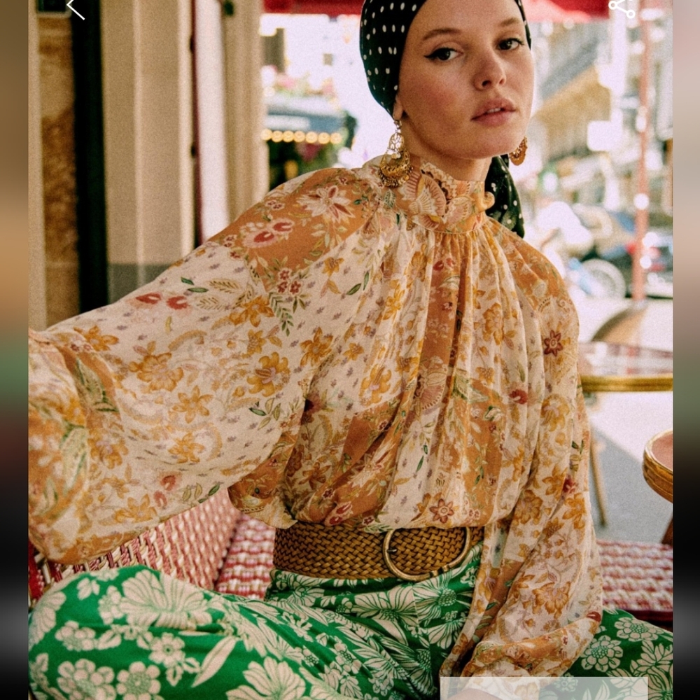 Sezane Solange Blouse in Floral Tan - Picture 3 of 14